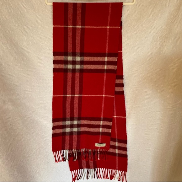 Burberry pure cashmere dark red nova check fringed scarf. EUC - Picture 1 of 5